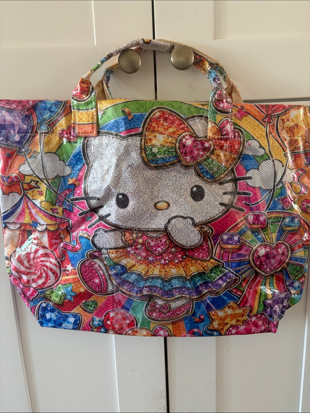 Hello Kitty Multicolor Rainbow Graphic Tote Bag Vinyl New Large